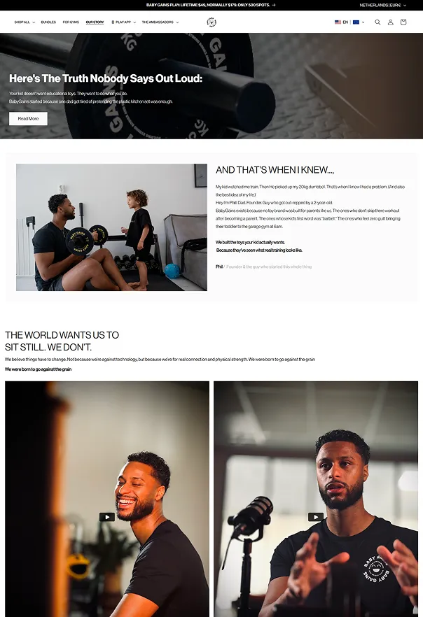 Baby Gains Brand Experience Landing Page Design